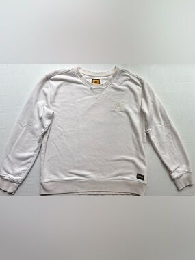 Cat caterpillar beige cream white logo crewneck sweater workwear utility winter